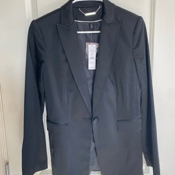 WHBM Elegant Black Satin Blazer - Picture 1 of 3